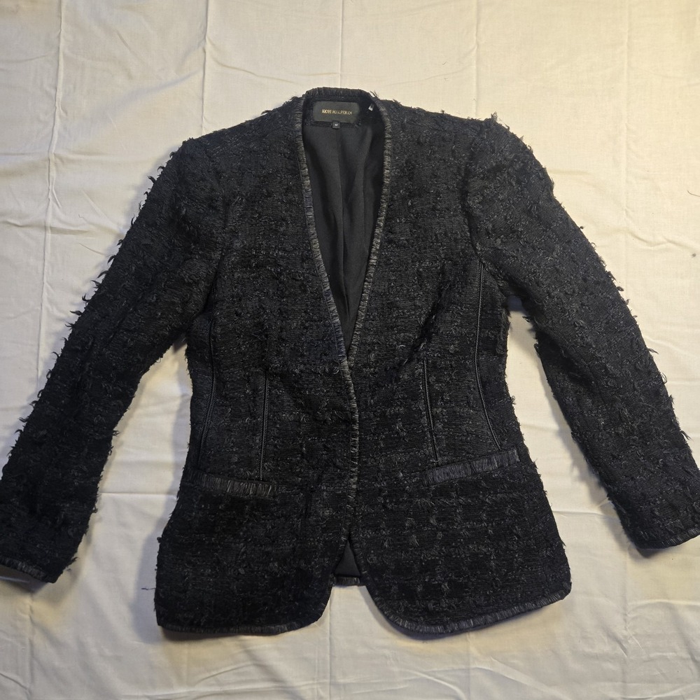 Kobi Halperin black raw-edge fringe tweed jacket